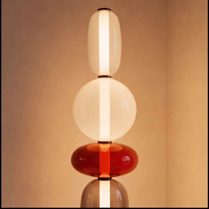Modern Floor Lamp Adjustable Height Glass LED Lighting Stacked Pebble Design