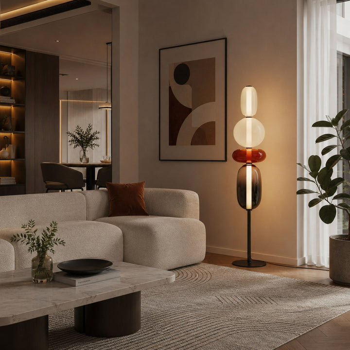 Modern Floor Lamp Adjustable Height Glass LED Lighting Stacked Pebble Design