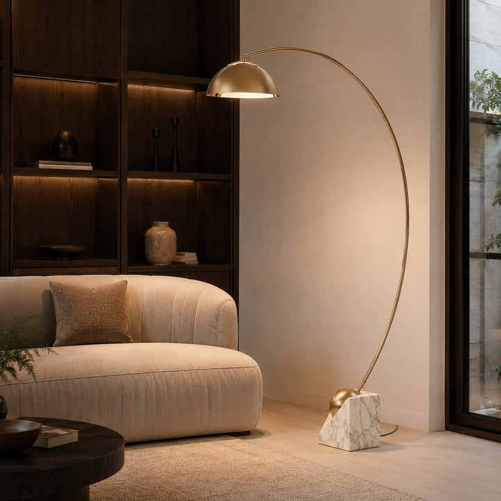 Modern Floor Lamp Adjustable Height Gold Marble Base LED Lighting 60-72 Inch