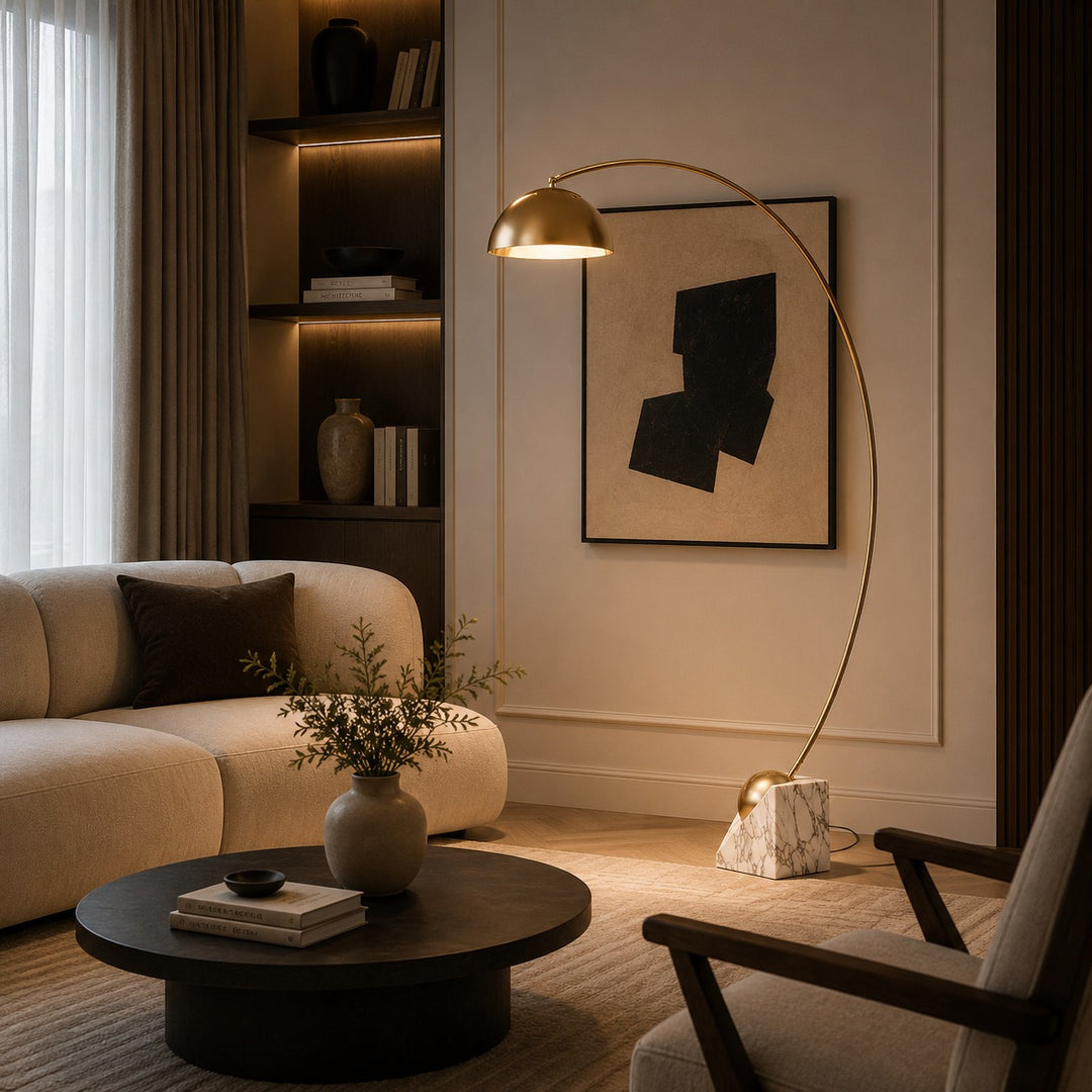 Modern Floor Lamp Adjustable Height Gold Marble Base LED Lighting 60-72 Inch