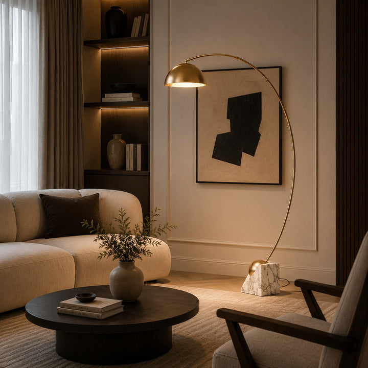 Modern Floor Lamp Adjustable Height Gold Marble Base LED Lighting 60-72 Inch