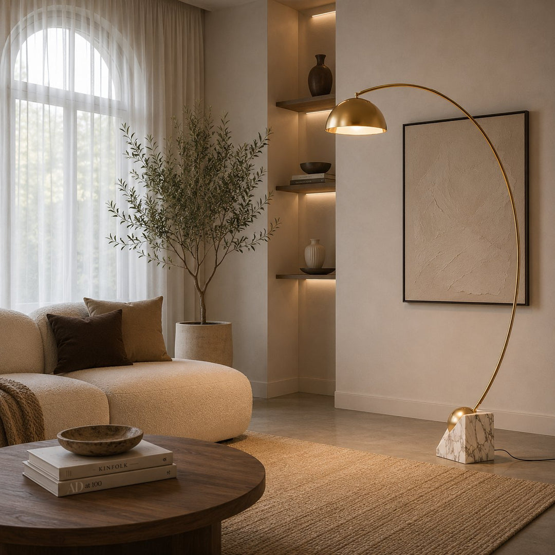 Modern Floor Lamp Adjustable Height Gold Marble Base LED Lighting 60-72 Inch
