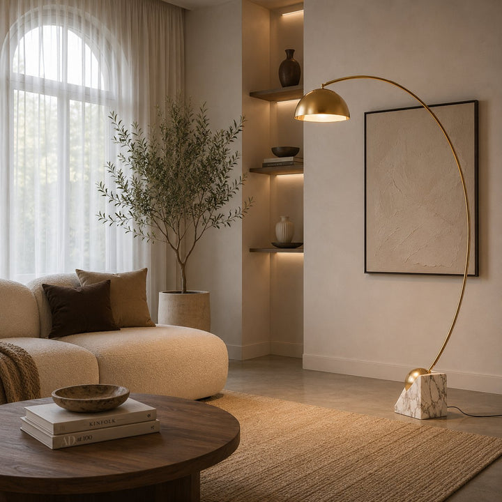 Modern Floor Lamp Adjustable Height Gold Marble Base LED Lighting 60-72 Inch
