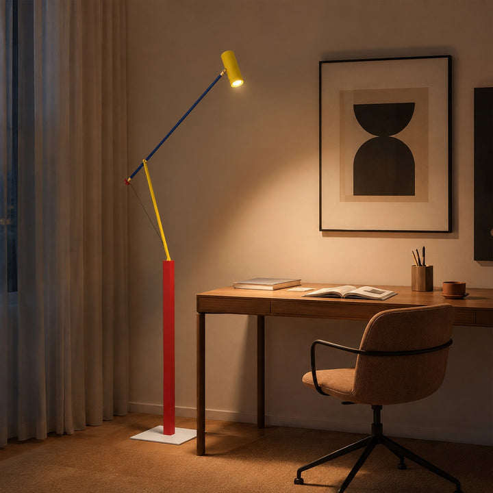 Modern Floor Lamp Adjustable Height Iron Body Aluminum Shade LED Warm Light