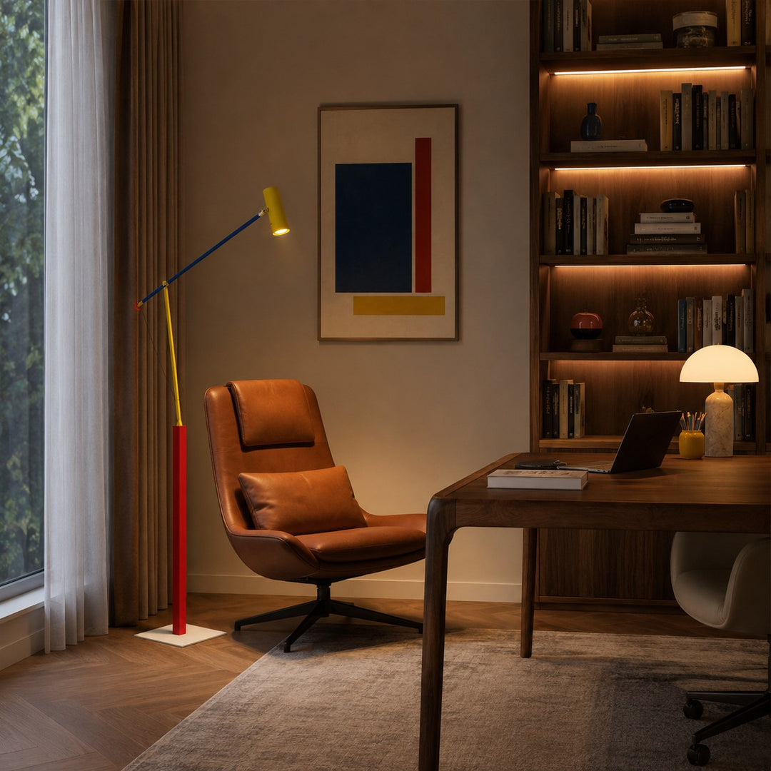 Modern Floor Lamp Adjustable Height Iron Body Aluminum Shade LED Warm Light