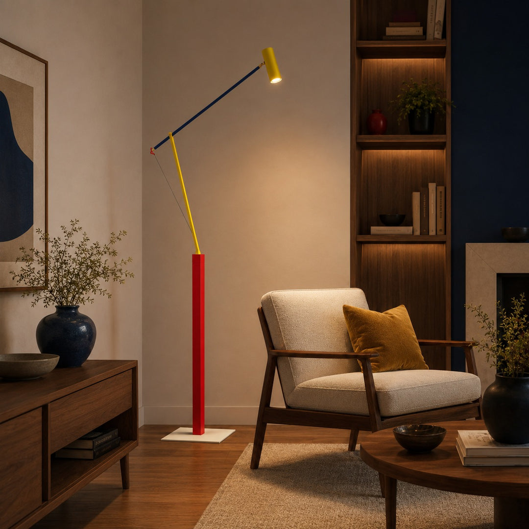 Modern Floor Lamp Adjustable Height Iron Body Aluminum Shade LED Warm Light