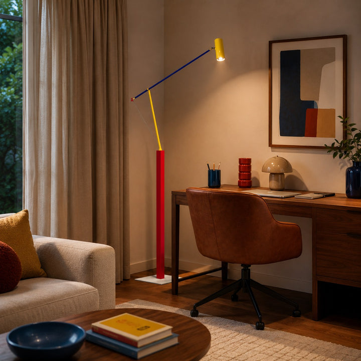 Modern Floor Lamp Adjustable Height Iron Body Aluminum Shade LED Warm Light