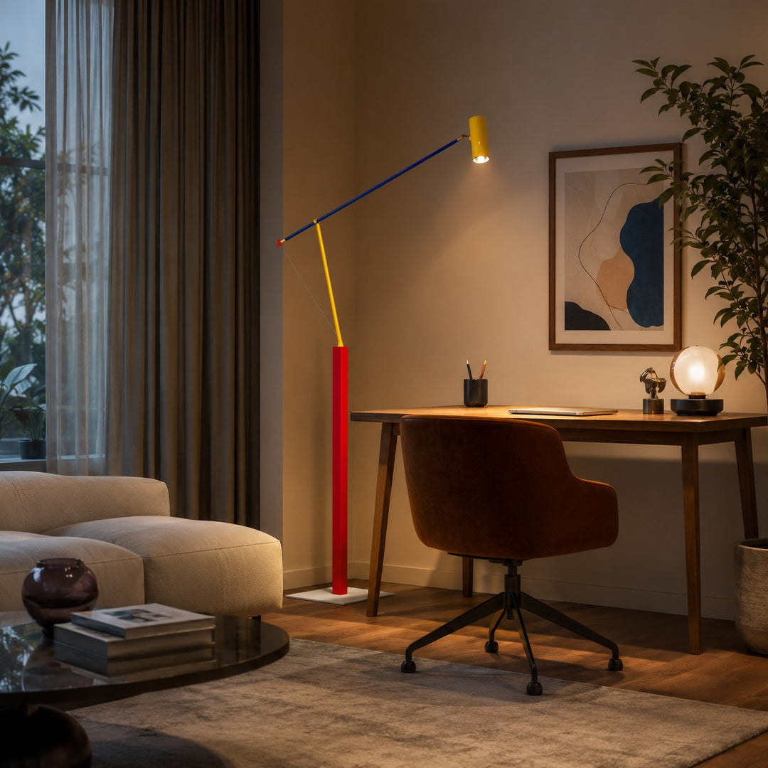 Modern Floor Lamp Adjustable Height Iron Body Aluminum Shade LED Warm Light