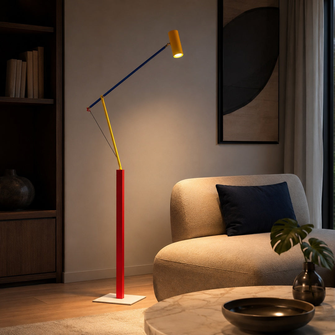 Modern Floor Lamp Adjustable Height Iron Body Aluminum Shade LED Warm Light