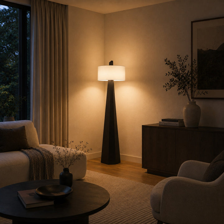 Modern Floor Lamp Adjustable Height Iron Body Fabric Shade Asymmetrical Design for Living Room