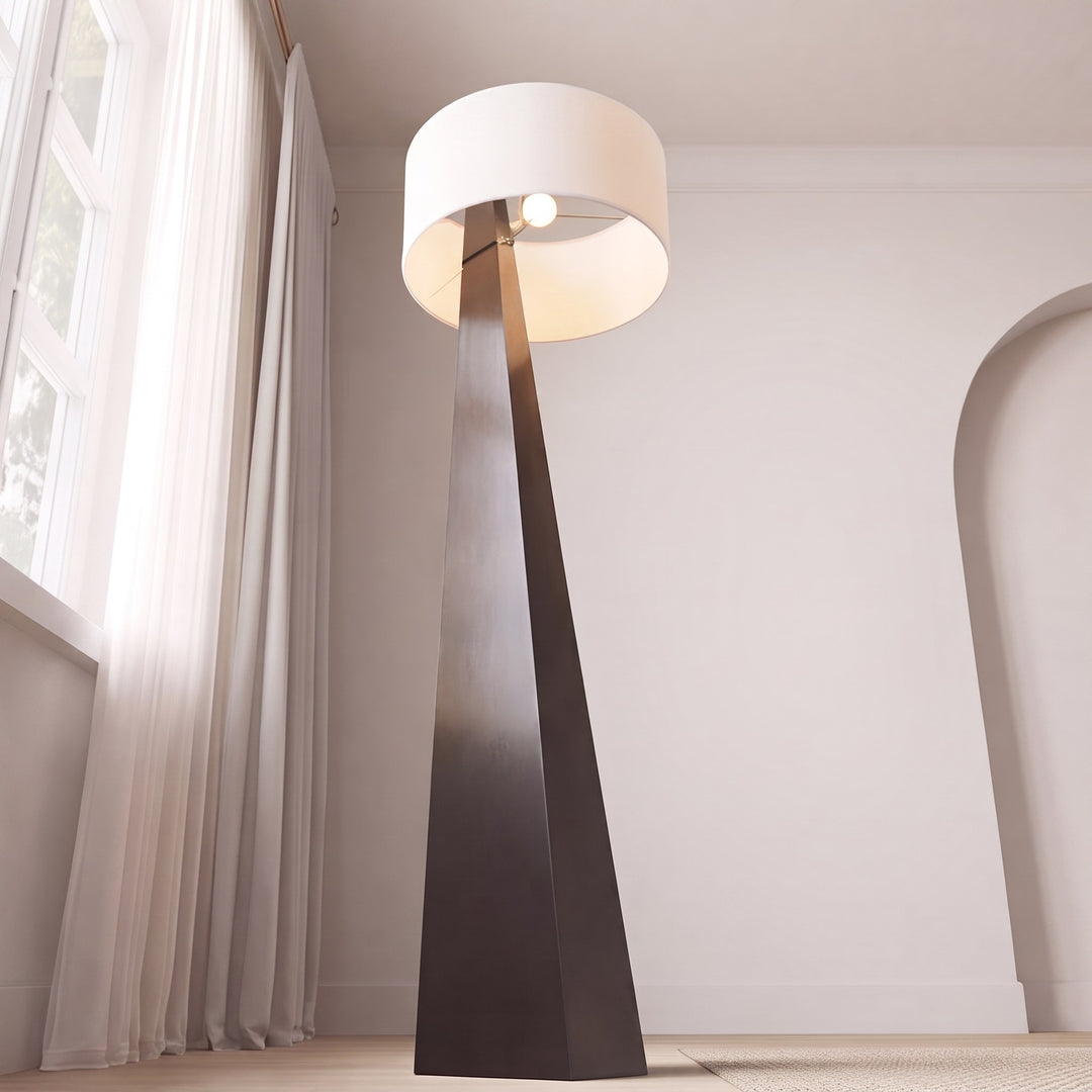 Modern Floor Lamp Adjustable Height Iron Body Fabric Shade Asymmetrical Design for Living Room