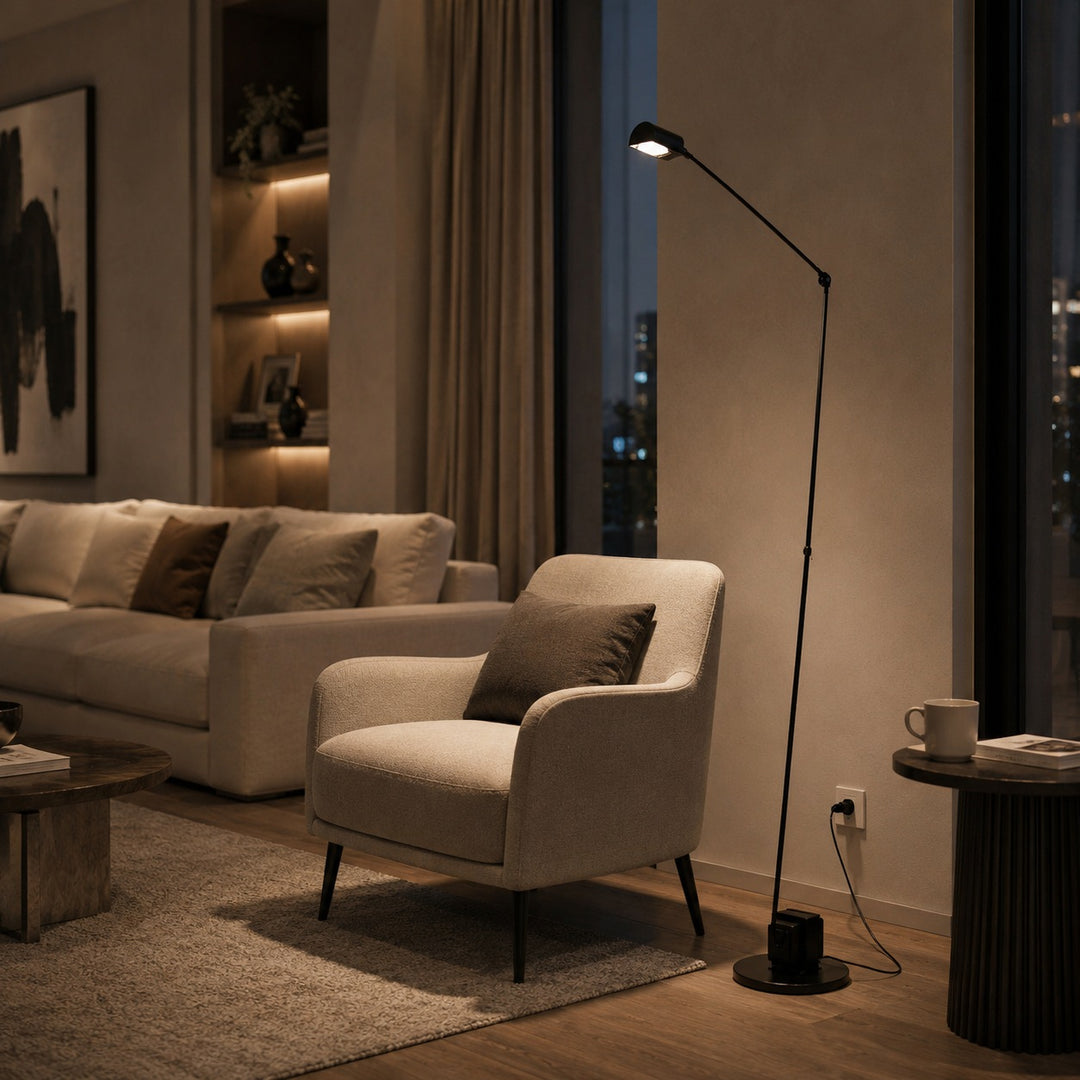 Modern Floor Lamp Adjustable Height Metal Shade LED Lighting for Living Room