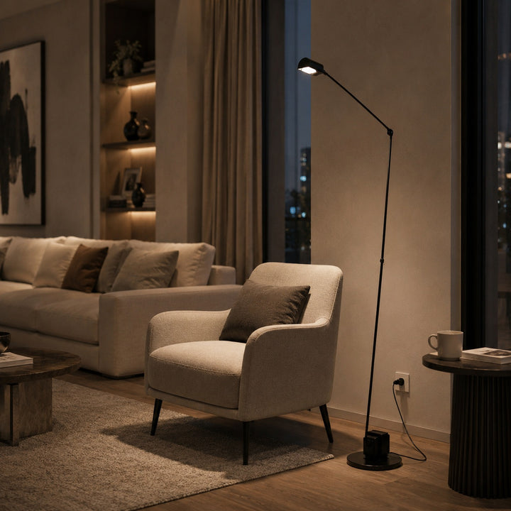 Modern Floor Lamp Adjustable Height Metal Shade LED Lighting for Living Room