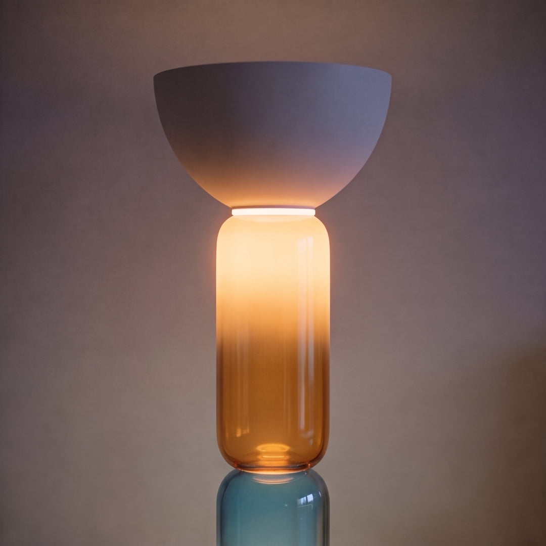 Modern Floor Lamp Adjustable Height Wrought Iron Base Glass Shade LED Lighting