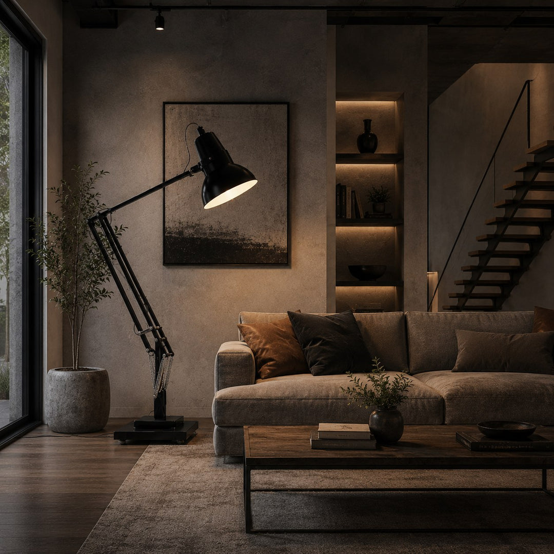 Modern Floor Lamp with Adjustable Height Metal Base for Living Room Lighting