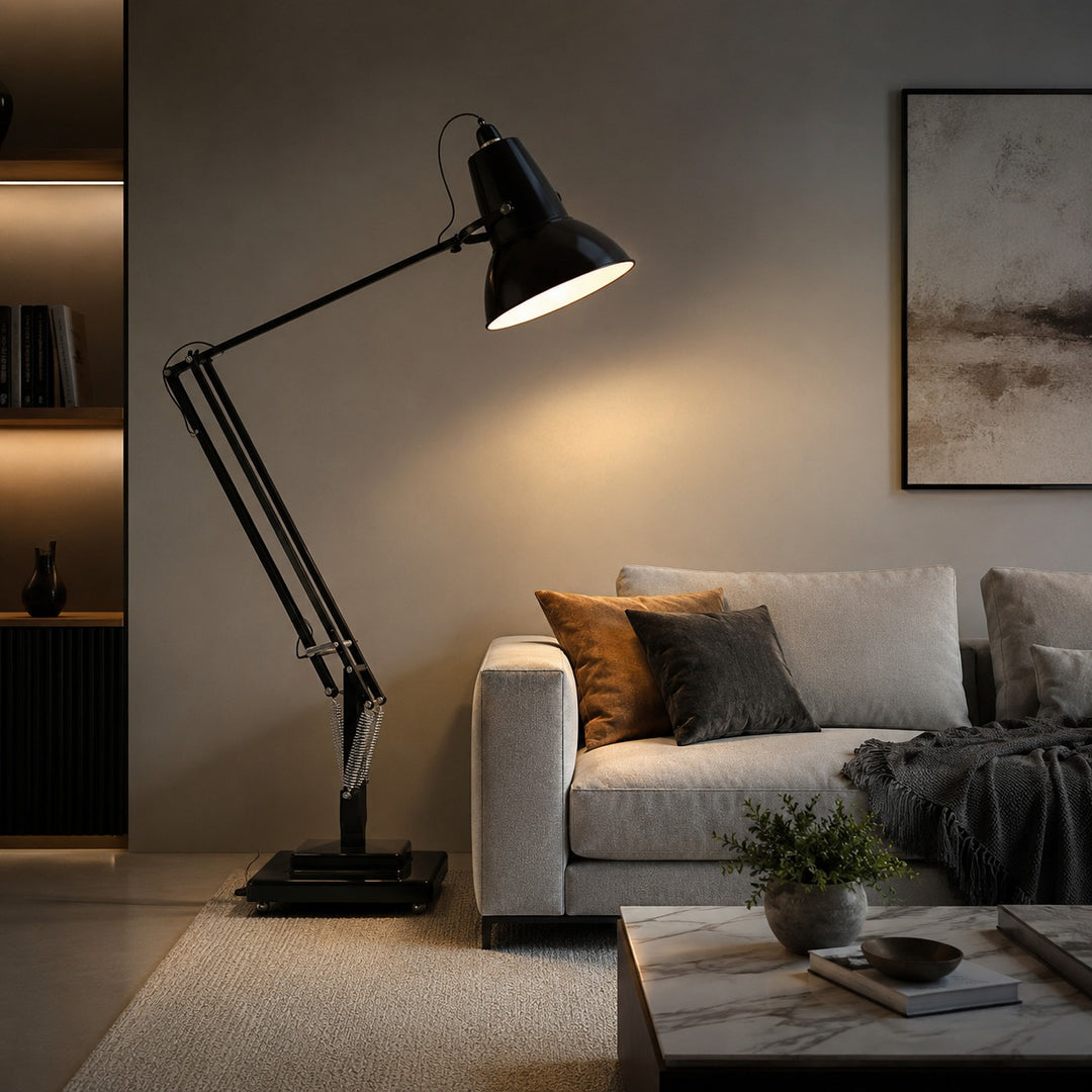 Modern Floor Lamp with Adjustable Height Metal Base for Living Room Lighting