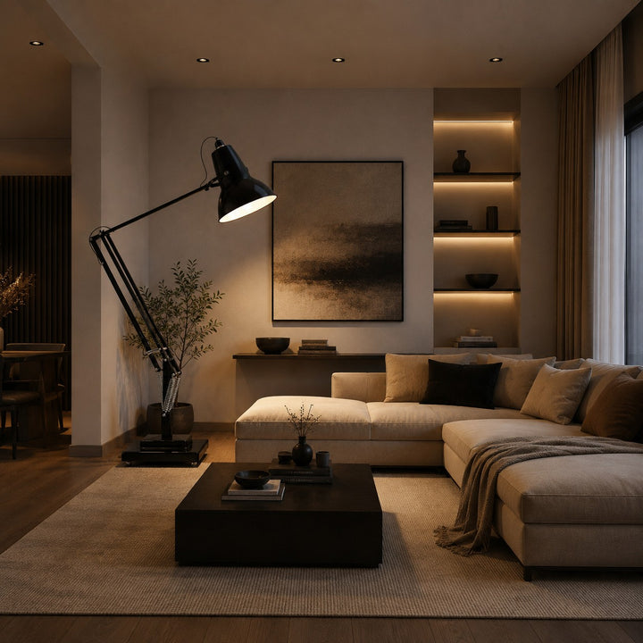 Modern Floor Lamp with Adjustable Height Metal Base for Living Room Lighting