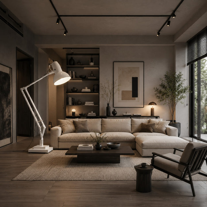 Modern Floor Lamp with Adjustable Height Metal Base for Living Room Lighting