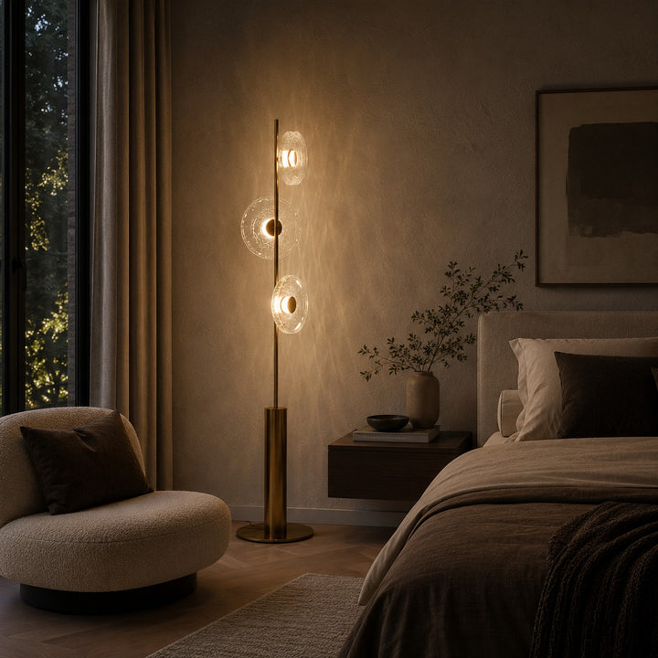 Modern Floor Lamp with Adjustable Lighting Cracked Glass Shade Metal Base Indoor Use
