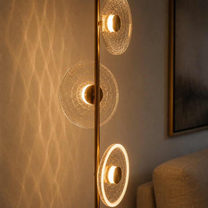 Modern Floor Lamp with Adjustable Lighting Cracked Glass Shade Metal Base Indoor Use