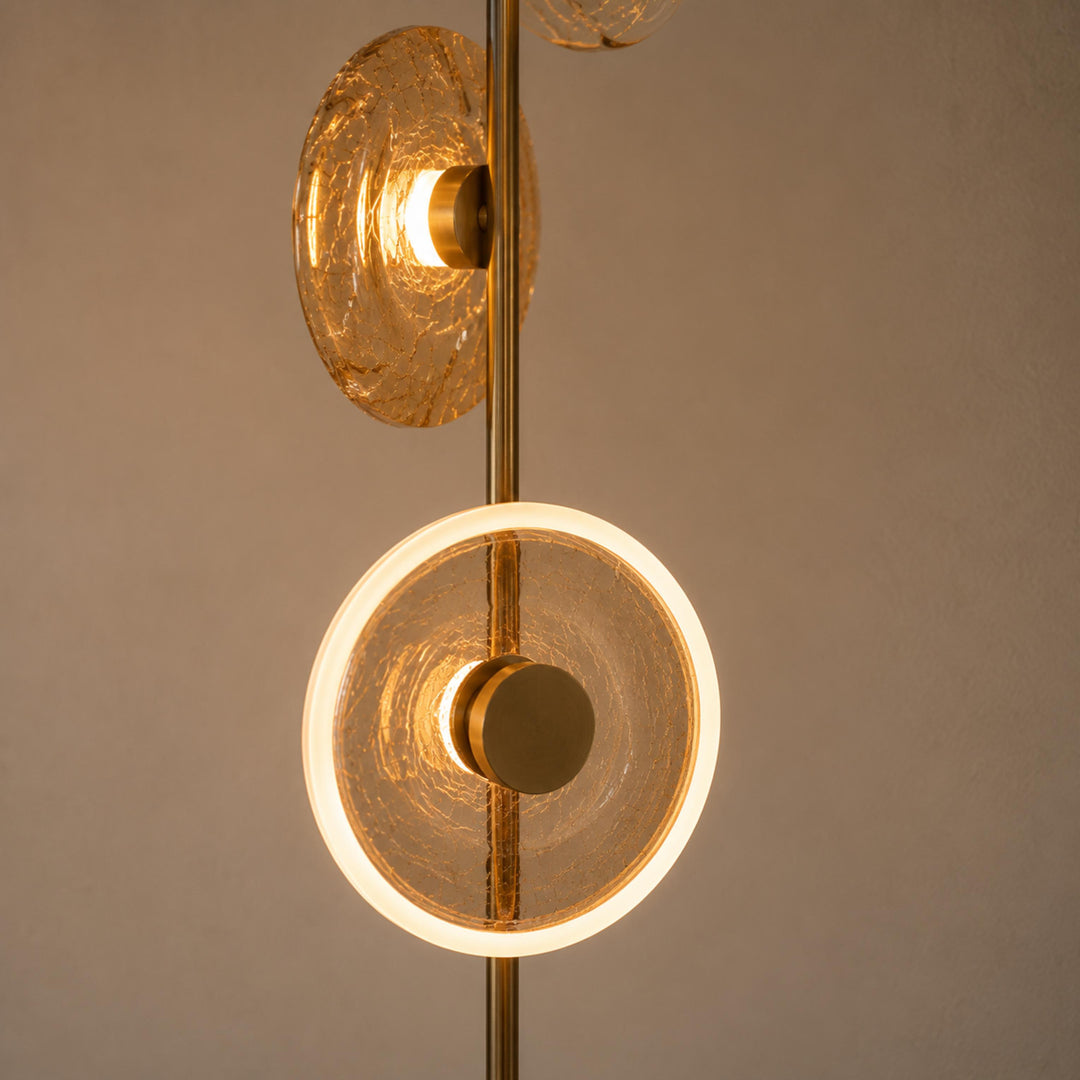 Modern Floor Lamp with Adjustable Lighting Cracked Glass Shade Metal Base Indoor Use