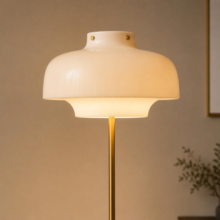 Modern Floor Lamp with Opaline Glass Shade and Gold Metal Base LED Adjustable Height 150cm