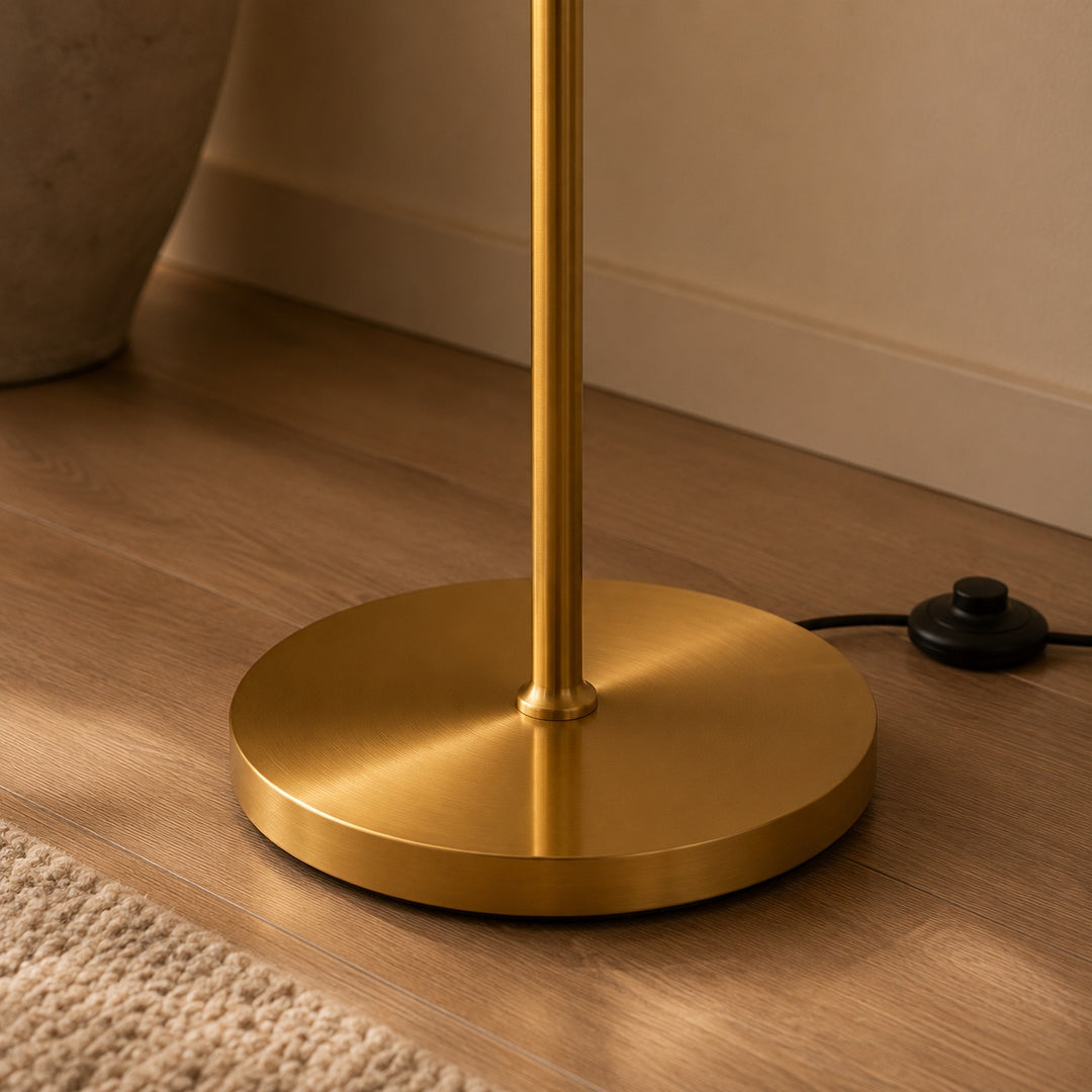 Modern Floor Lamp with Opaline Glass Shade and Gold Metal Base LED Adjustable Height 150cm