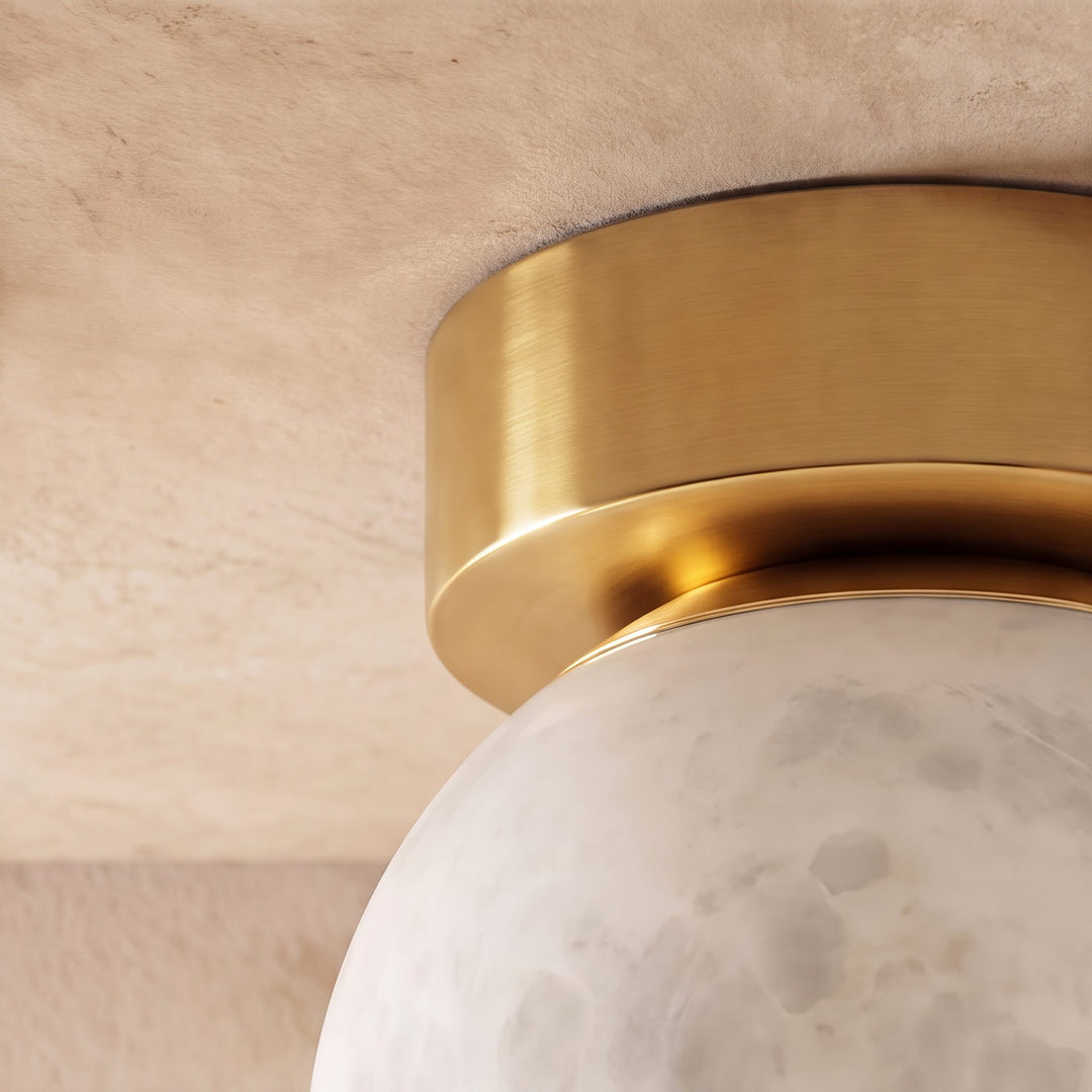 Modern Flush Mount Ceiling Light Copper Alabaster Marble Soft Ambient Glow Fixture