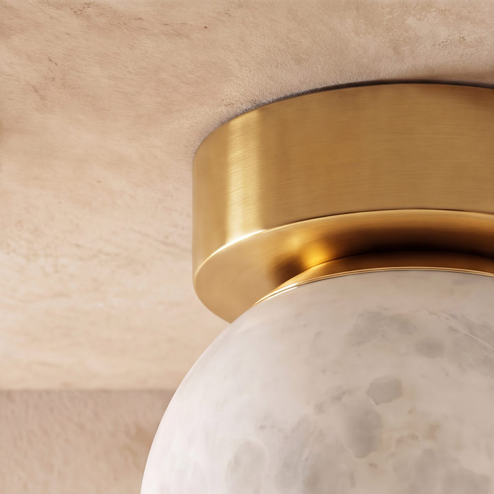 Modern Flush Mount Ceiling Light Copper Alabaster Marble Soft Ambient Glow Fixture