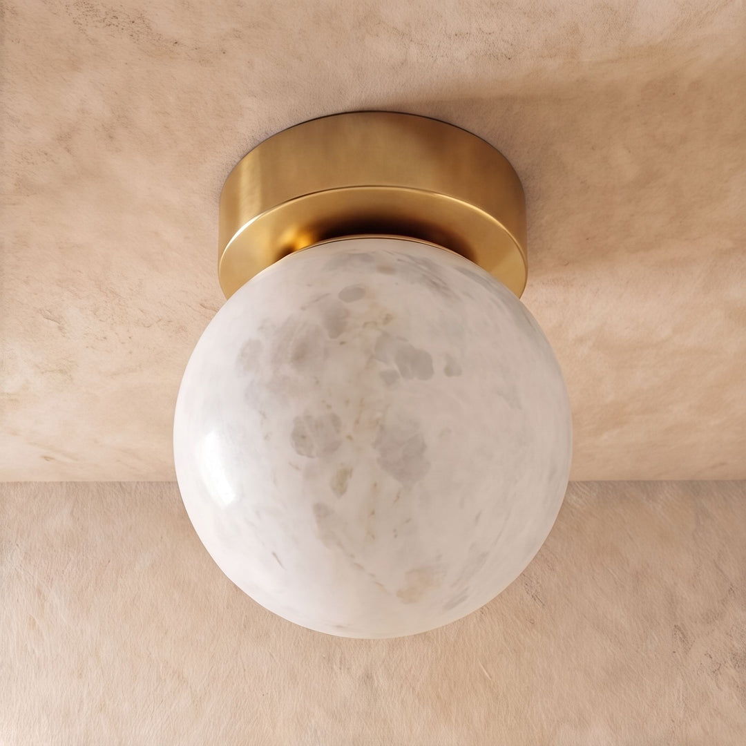 Modern Flush Mount Ceiling Light Copper Alabaster Marble Soft Ambient Glow Fixture