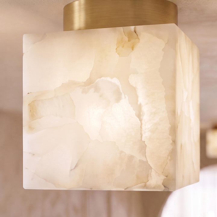 Modern Flush Mount Ceiling Light Copper Alabaster Marble Soft Ambient Glow Fixture