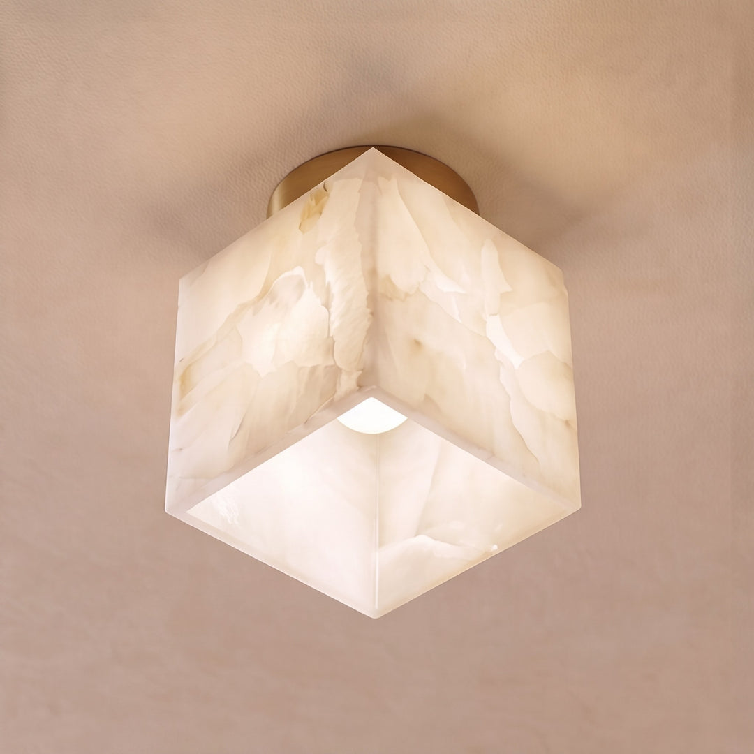 Modern Flush Mount Ceiling Light Copper Alabaster Marble Soft Ambient Glow Fixture