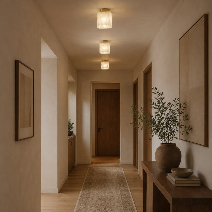 Modern Flush Mount Ceiling Light Copper Alabaster Marble Soft Ambient Glow Fixture