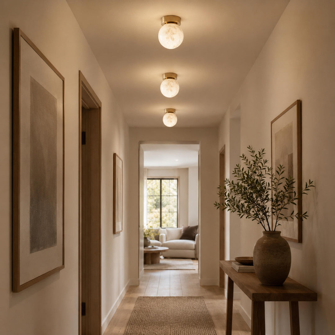 Modern Flush Mount Ceiling Light Copper Alabaster Marble Soft Ambient Glow Fixture