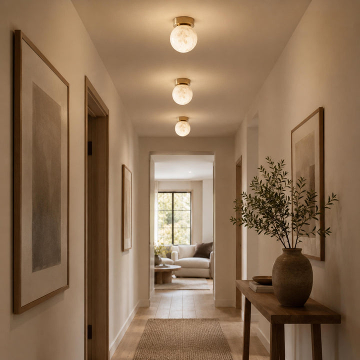 Modern Flush Mount Ceiling Light Copper Alabaster Marble Soft Ambient Glow Fixture