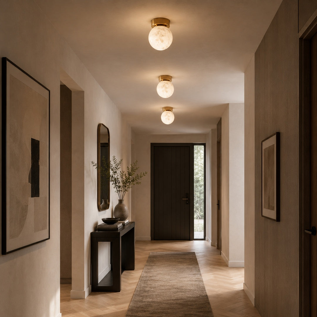 Modern Flush Mount Ceiling Light Copper Alabaster Marble Soft Ambient Glow Fixture