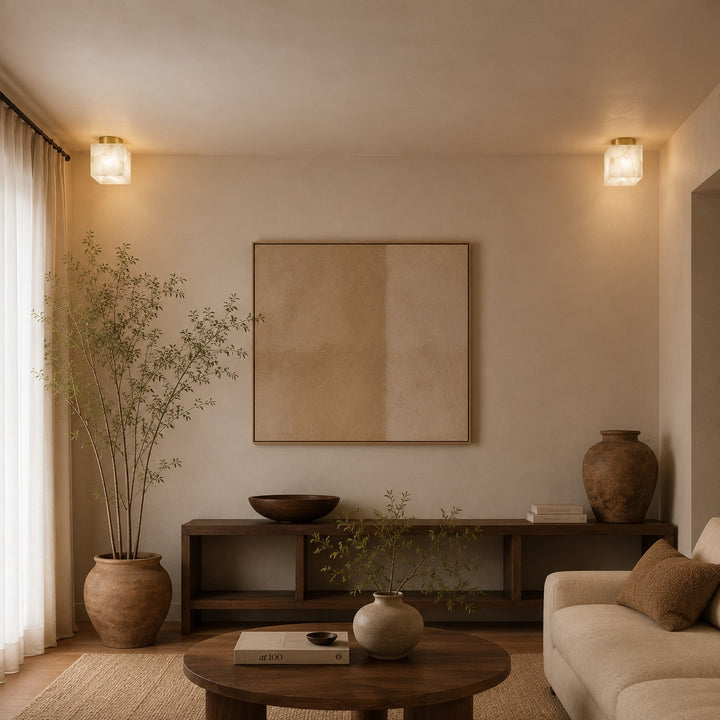 Modern Flush Mount Ceiling Light Copper Alabaster Marble Soft Ambient Glow Fixture