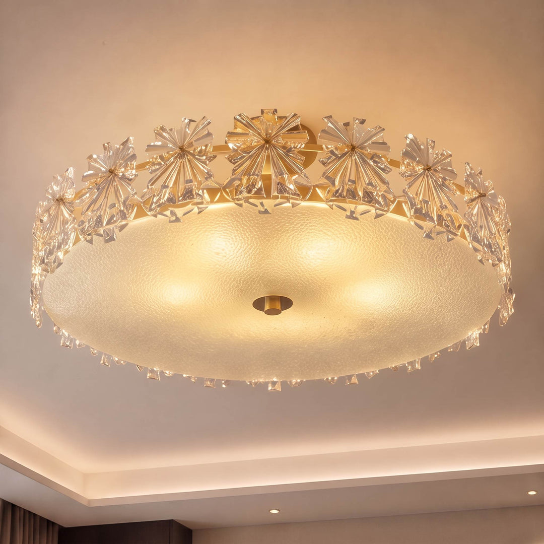 Modern Flush Mount Ceiling Light Copper Glass Starburst Design Soft Illumination