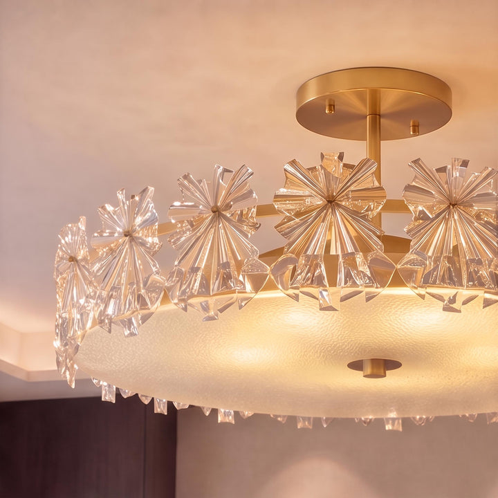 Modern Flush Mount Ceiling Light Copper Glass Starburst Design Soft Illumination