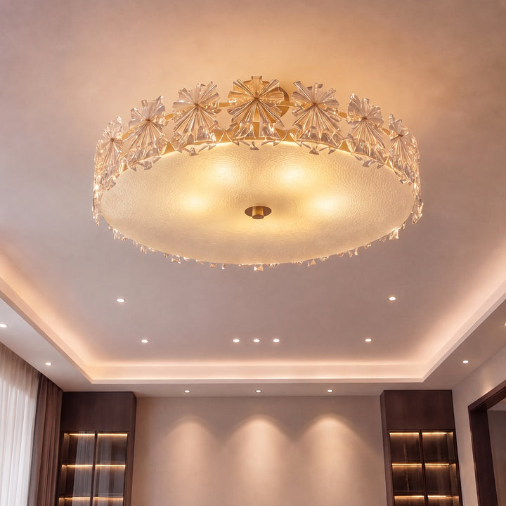 Modern Flush Mount Ceiling Light Copper Glass Starburst Design Soft Illumination