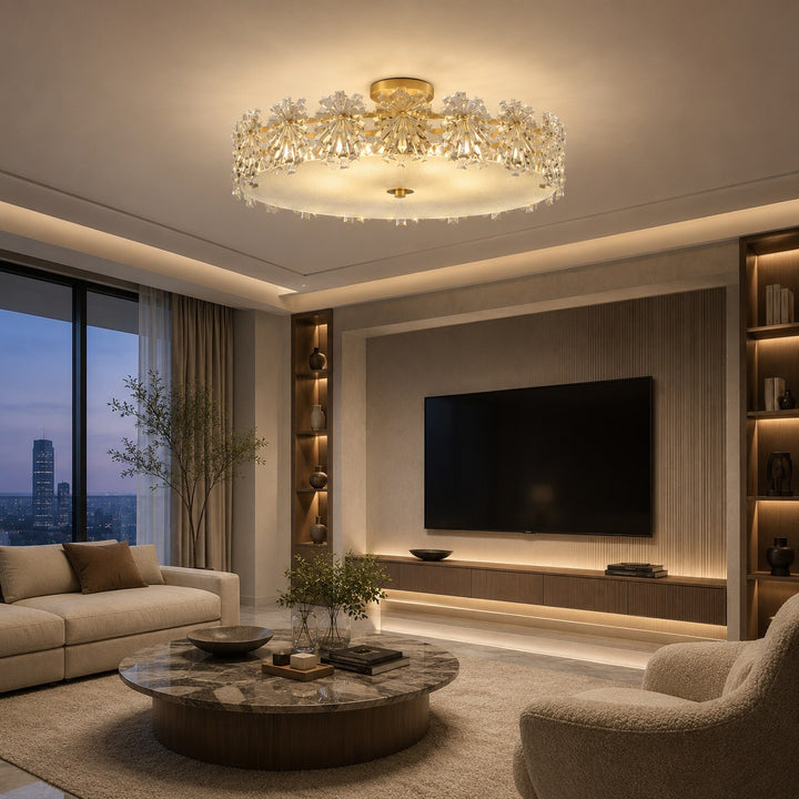 Modern Flush Mount Ceiling Light Copper Glass Starburst Design Soft Illumination
