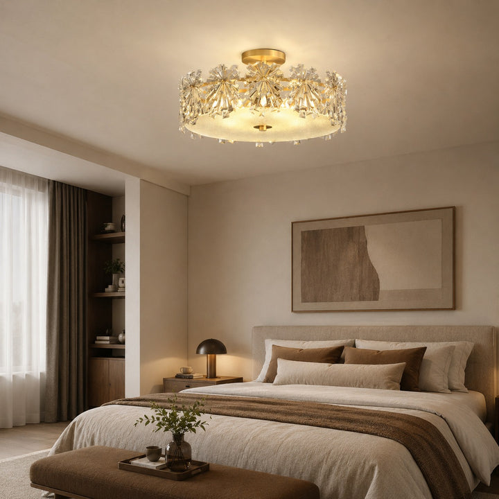 Modern Flush Mount Ceiling Light Copper Glass Starburst Design Soft Illumination