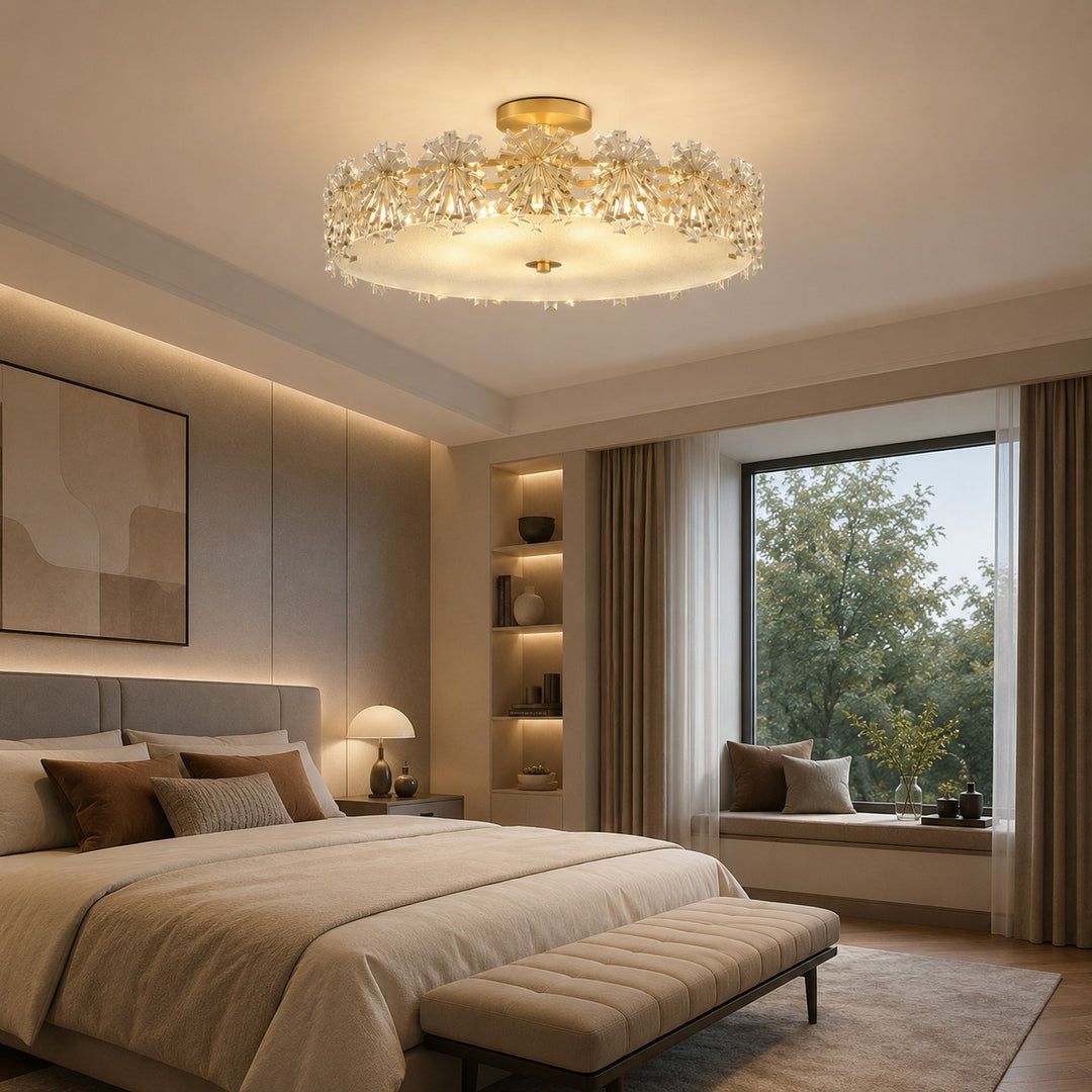 Modern Flush Mount Ceiling Light Copper Glass Starburst Design Soft Illumination