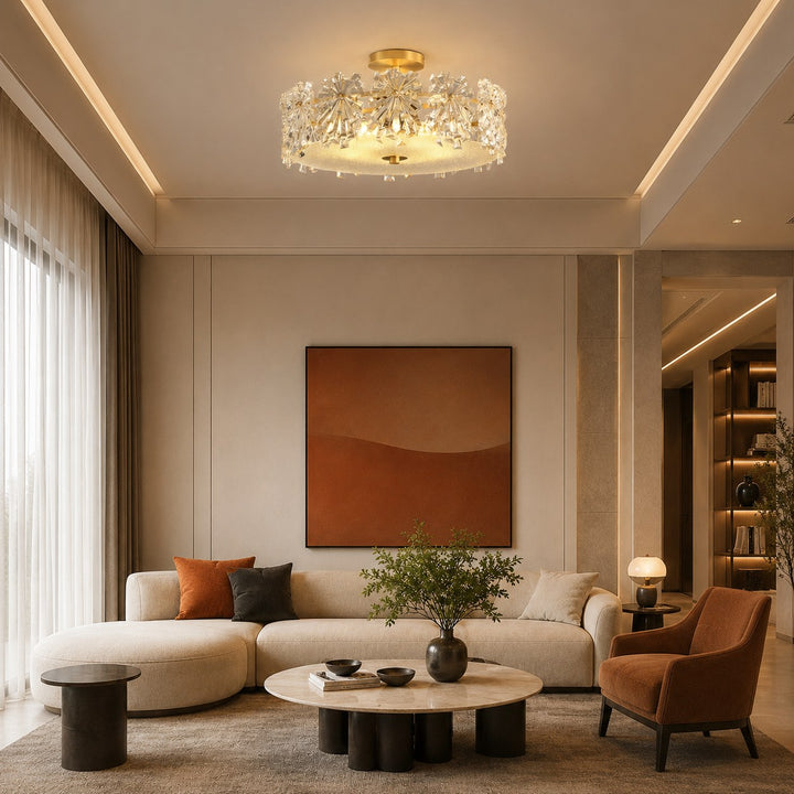 Modern Flush Mount Ceiling Light Copper Glass Starburst Design Soft Illumination