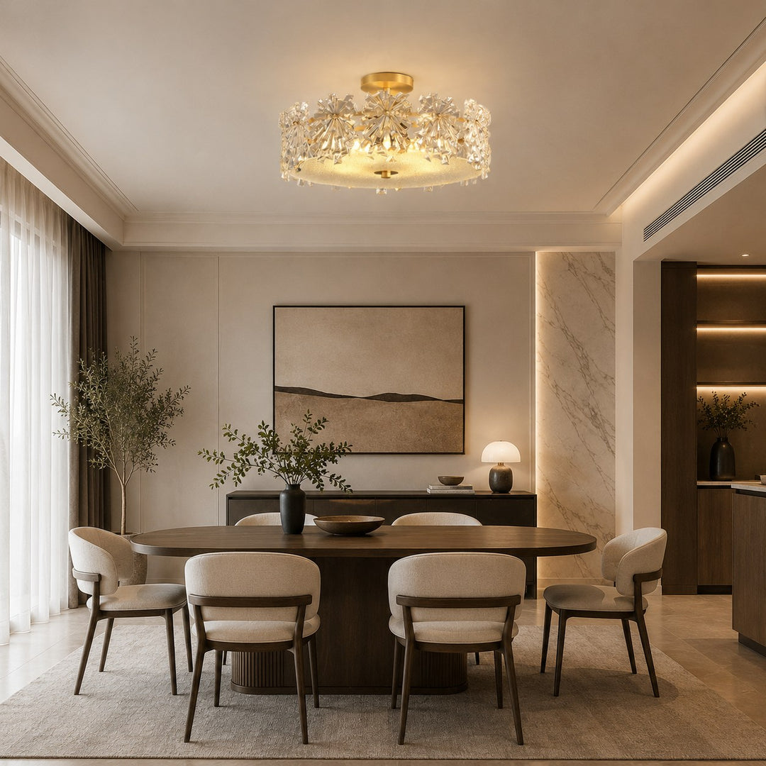 Modern Flush Mount Ceiling Light Copper Glass Starburst Design Soft Illumination