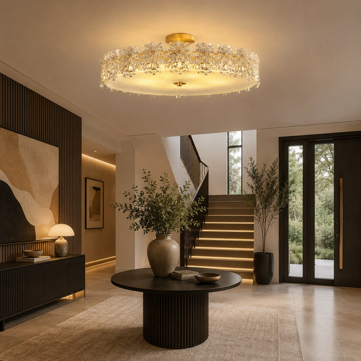Modern Flush Mount Ceiling Light Copper Glass Starburst Design Soft Illumination