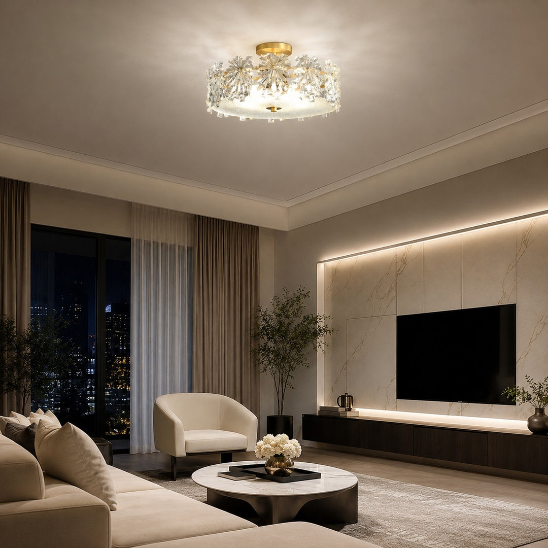 Modern Flush Mount Ceiling Light Copper Glass Starburst Design Soft Illumination