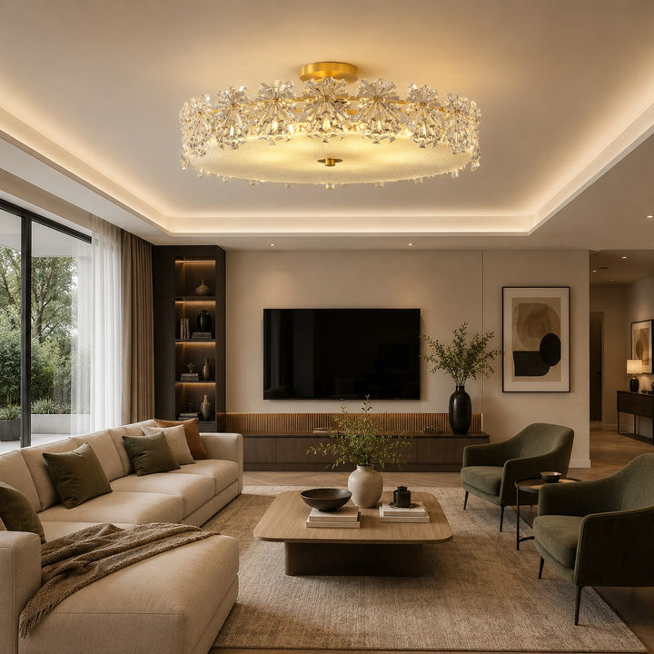 Modern Flush Mount Ceiling Light Copper Glass Starburst Design Soft Illumination