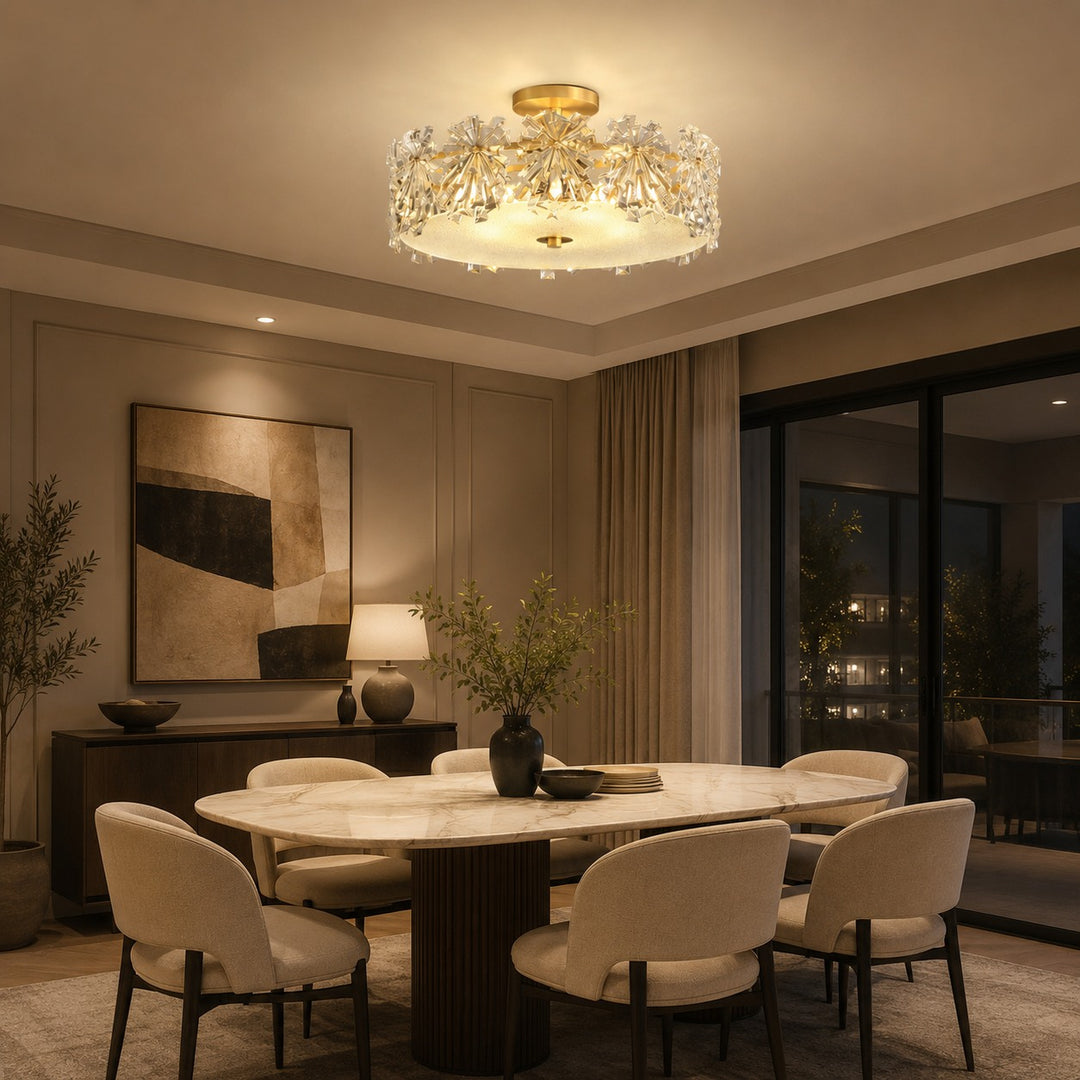 Modern Flush Mount Ceiling Light Copper Glass Starburst Design Soft Illumination