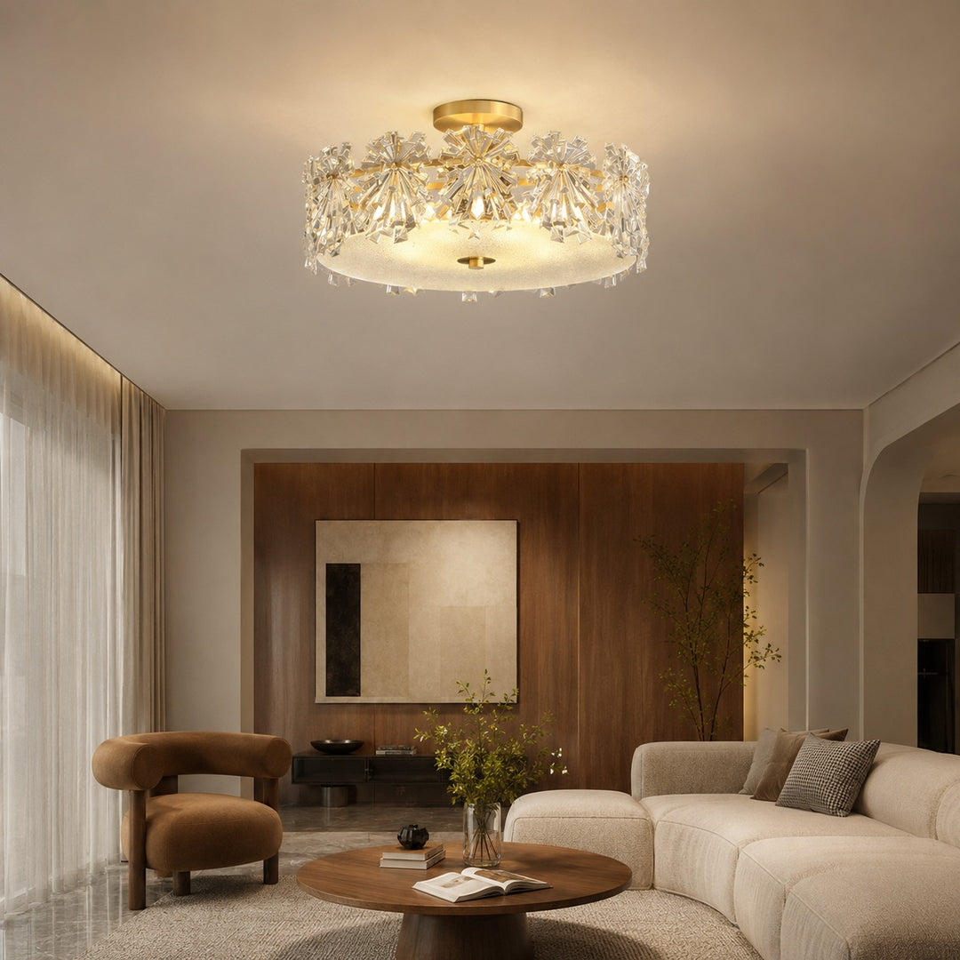 Modern Flush Mount Ceiling Light Copper Glass Starburst Design Soft Illumination